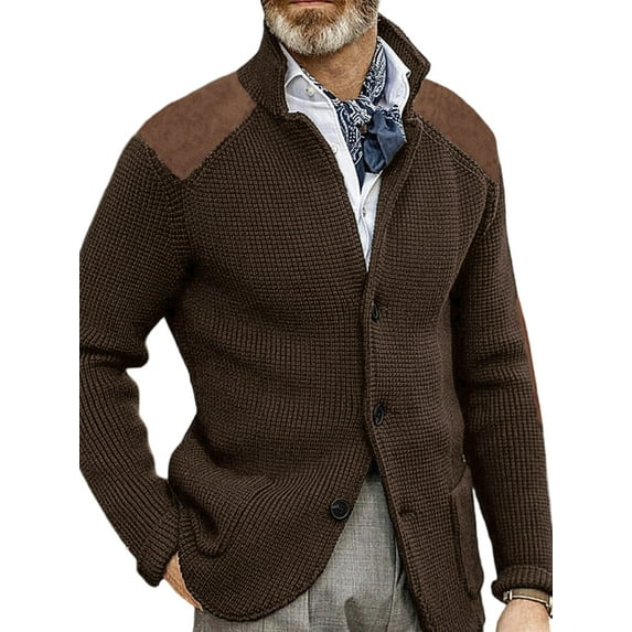 Fangasis Mens Coat Button Down Cardigan Sweater Long Sleeve Jacket Men Casual Outwear Slim Fit Winter Warm Coffee L
