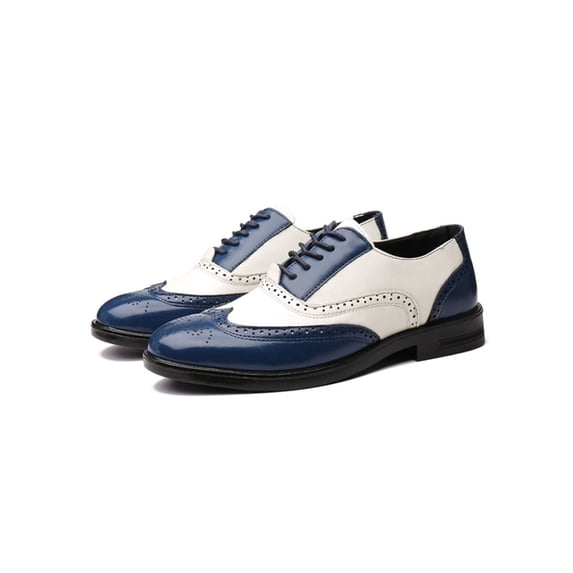 Fangasis Mens Dress Shoes Comfort Oxfords Lace Up Brogues Driving Non Slip Leather Shoe White Blue 9