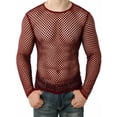 thumbnail image 1 of Fangasis Mens Mesh Shirt Long Sleeve Net Blouse Crew Neck Muscle Top Men Casual T-Shirt Fishnet Claret S, 1 of 7