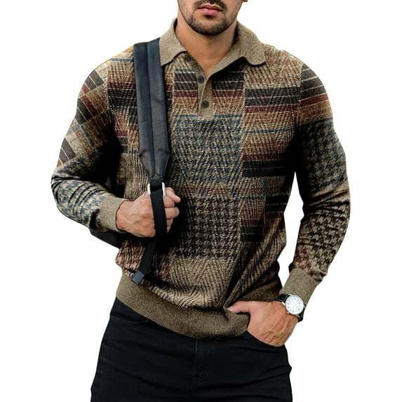 Fangasis Mens Polo Shirt Buttons Tee Long Sleeve T Shirts Men Casual Tops Classic Fit Sport Blouse Style G 3XL