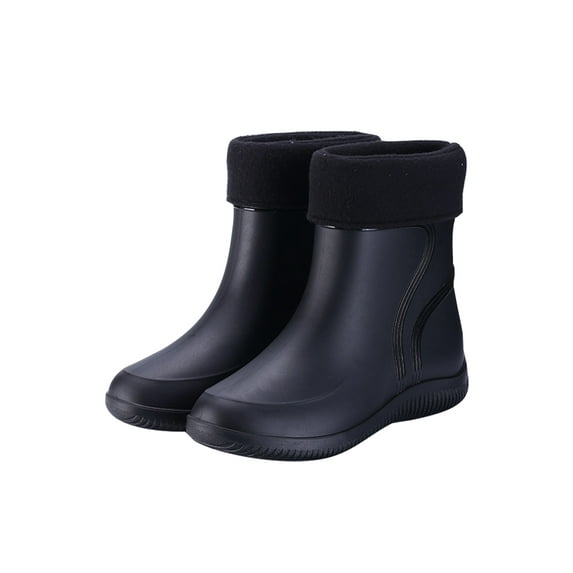 Fangasis Mens Rain Boots Lightweight Garden Shoes Round Toe Work Shoe Outdoor Casual Black (Women, with Plush Lining) 6