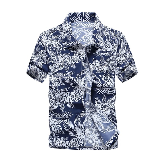 Fangasis Mens Summer Shirts Short Sleeve Tops Button Down Blouse Men Regular Fit T-shirt Comfy Holiday T Shirt Light Blue 3XL
