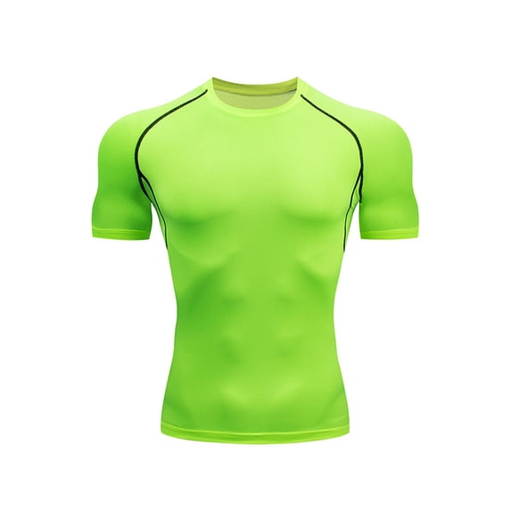 Fangasis Mens Summer Tops Short Sleeve Compression Shirts Crew Neck Sport T Shirt Men Casual Tee Breathable Bodybuilding Muscle T-shirt Green M