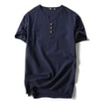 thumbnail image 1 of Fangasis Mens T Shirt Solid Color Tops Retro Style Tees Men Simple Pullover Slim Work Tunic Navy Blue-3 5XL, 1 of 2