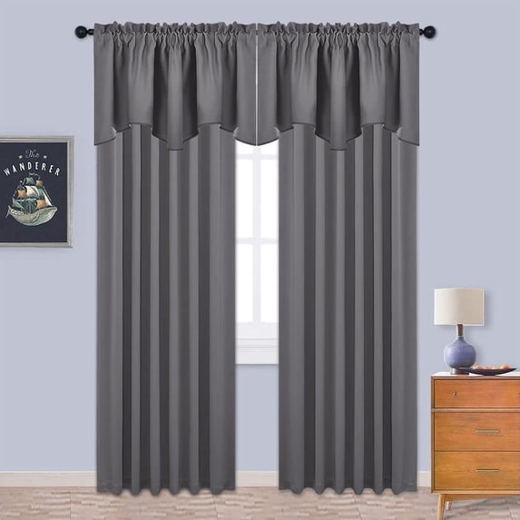 Fangasis Rod Pocket Energy Efficient Blackout Curtain UV Protection 2 Panels Curtains Valance Thermal Insulated 2Pcs Window Drapes Solid Color Deep Gray-Curtains W:52"x H:72"/ 132cm*183cm-2PCS