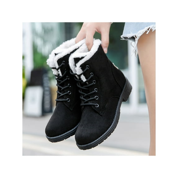 Fangasis Winter Boots for Women Platform Cotton Warm Plush Snow Ankle Boot Lace Up Flat Booties Cute Plus Size Shoes Warm Thicken Boots for Ladies