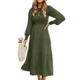 thumbnail image 1 of Fangasis Women A Line Dress Solid Color Maxi Dresses Crew Neck Ladies Loose Sexy Travel Green XL, 1 of 6