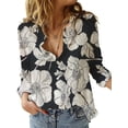 thumbnail image 1 of Fangasis Women Blouse Button Down Shirts Long Sleeve Tops Ladies Loose Tunic Shirt Elegant Business Black Flower 4XL, 1 of 2