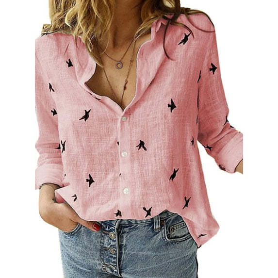 Fangasis Women Blouse Button Down Shirts Long Sleeve Tops Ladies Loose Tunic Shirt Elegant Business Pink Black 3XL