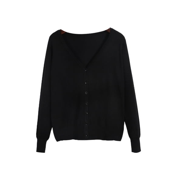 Fangasis Women Cardigan Sweater V Neck Coat Long Sleeve Outwear Ladies Loose Jacket Casual Travel Black 3XL