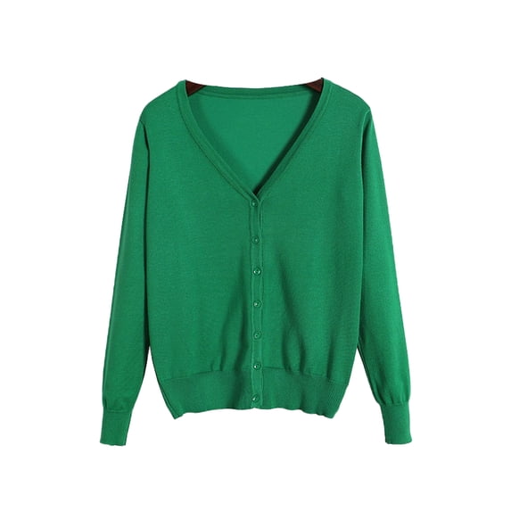 Fangasis Women Cardigan Sweater V Neck Coat Long Sleeve Outwear Ladies Loose Jacket Casual Travel Grass Green 5XL