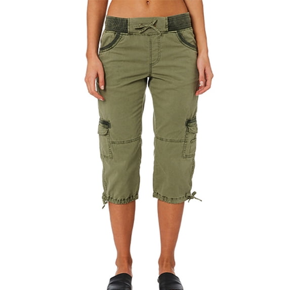 Fangasis Women Cargo Pant Solid Color Capri Pants High Waisted Cropped Trousers Ladies Lounge Bottoms Baggy Dailywear Light Ginger Yellow L