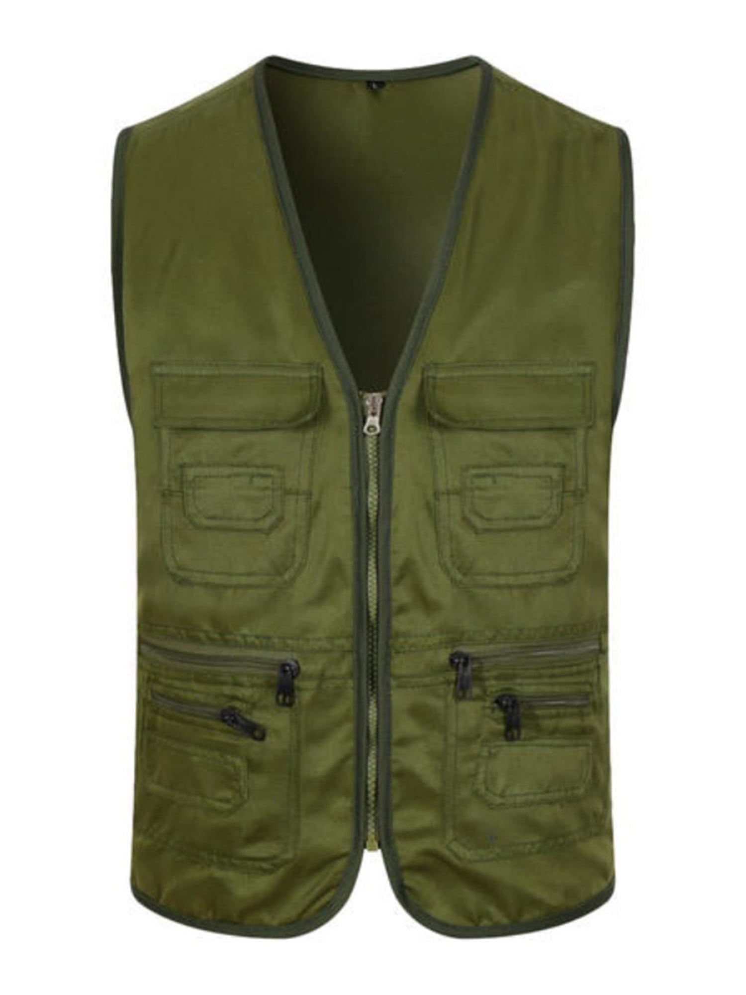 Fangasis Women Cargo Vest Full Zip Waistcoat Travel Jacket Ladies Utility  Waterproof Safari Military Green S 