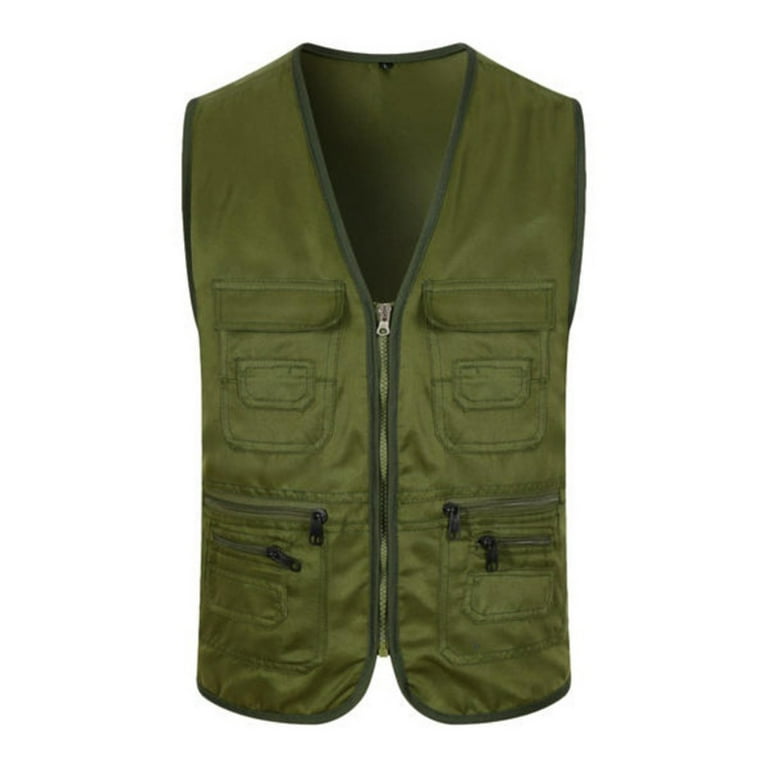 Fangasis Women Cargo Vest Full Zip Waistcoat Travel Jacket Ladies Utility  Waterproof Safari Military Green S