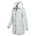 thumbnail image 1 of Fangasis Women Coat Buttons Outwear Long Sleeve Thickened Jacket Ladies Slim Fit Hooded Coats Mid Length Winter Light Grey M, 1 of 3