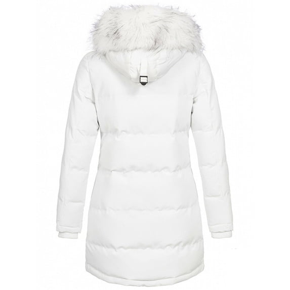 Fangasis Women Coat Buttons Outwear Long Sleeve Thickened Jacket Ladies Slim Fit Hooded Coats Mid Length Winter White 2XL