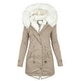 thumbnail image 1 of Fangasis Women Coat Long Sleeve Outwear Solid Color Thickened Jacket Ladies Mid Length Hooded Coats Slim Fit Winter Khaki S, 1 of 2