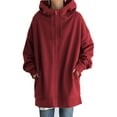 thumbnail image 1 of Fangasis Women Coat Solid Color Sweatshirt Long Sleeve Hoodie Ladies Cardigan Outwear Thicken Plush Work Jacket Red 5XL, 1 of 6
