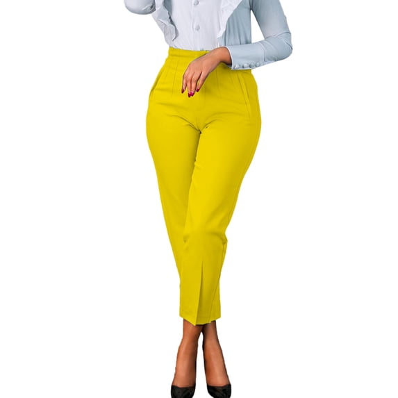 Fangasis Women Dress Pants Solid Color Trouser Straight Leg Work Womens Fashion Cropped Elegant Outdoor Yellow M