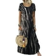thumbnail image 1 of Fangasis Women Dresses Short Sleeve Sundress Tie Dye Print Dress Ladies Casual Loose Beach Black 3XL, 1 of 9
