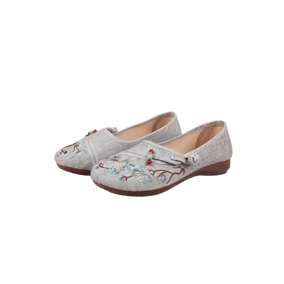 Fangasis Women Flat Shoes Cozy Flats Square Toe Loafers Wedding Anti-Slip Pumps Grey 5