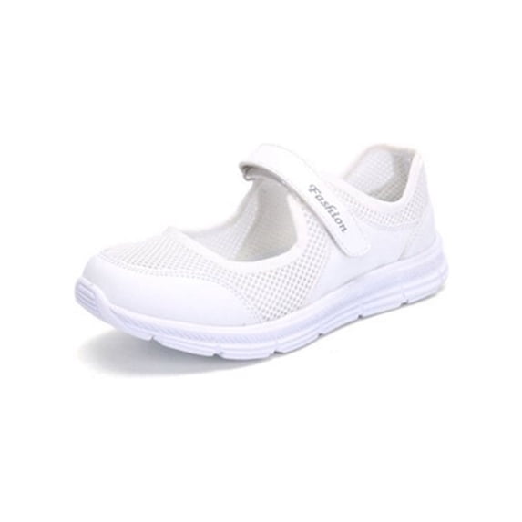 Fangasis Women Flats Comfort Mary Jane Sneakers Round Toe Casual Shoe Jogging Lightweight Walking Shoes White 8