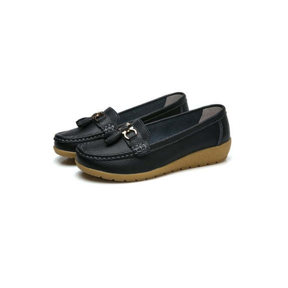 Fangasis Women Flats Slip On Boat Shoes Round Toe Loafers Ladies Moccasins Driving Casual Low Top Black 10.5