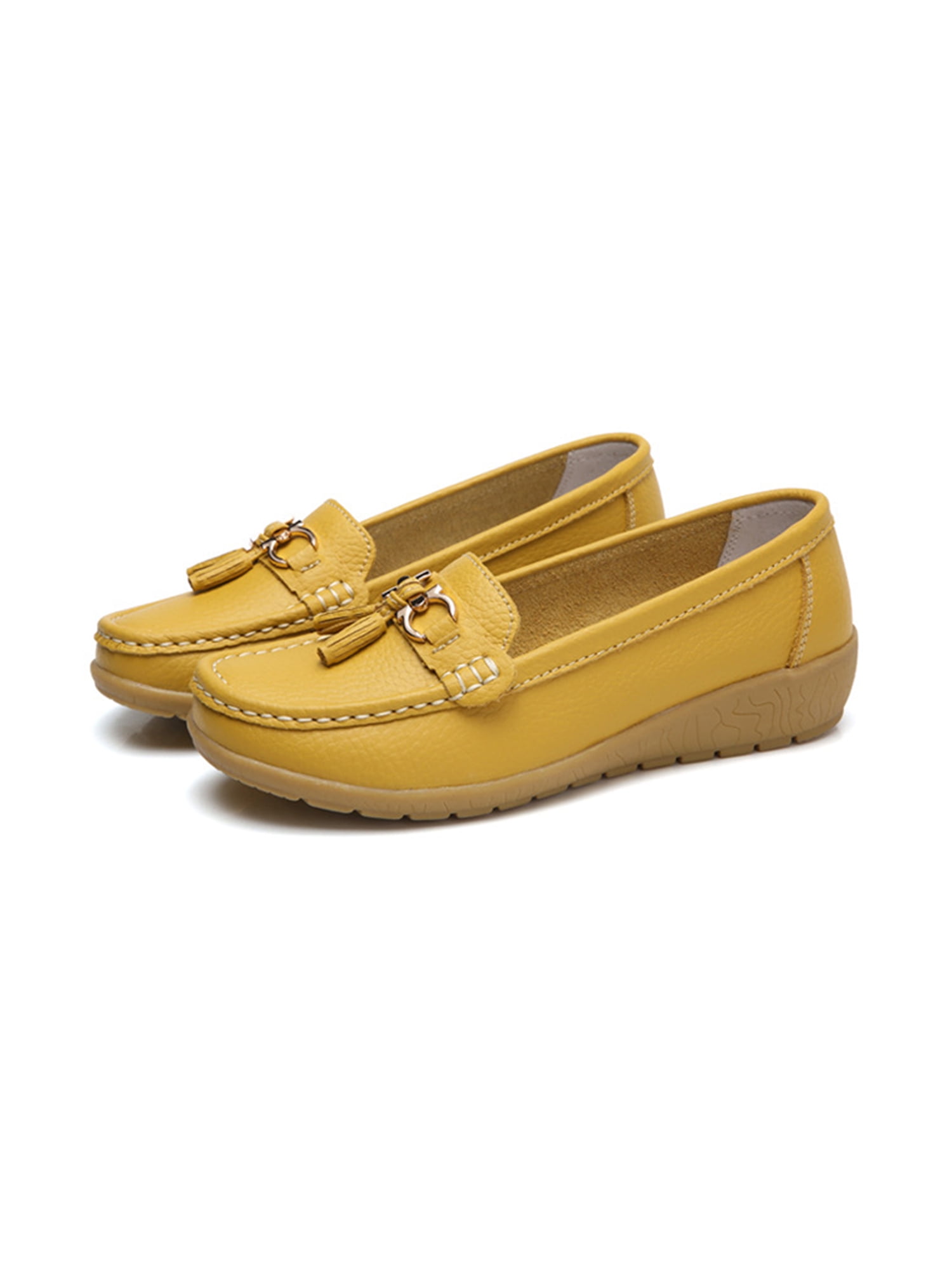 Fangasis Women Flats Slip On Boat Shoes Round Toe Loafers Ladies Moccasins Driving Casual Low Top Yellow 7.5