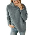 thumbnail image 1 of Fangasis Women Fluffy Fleece Sweatshirt Turtleneck Sherpa Sweatshirts Solid Color Tunic Tops Ladies Thermal Pullover Loose Fit Sport Outwear Dark Gray XL, 1 of 3