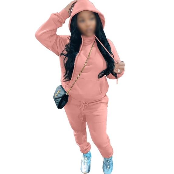 Fangasis Women Jogger Set Drawstring Tracksuit Sets Long Sleeve Two Piece Outfit Ladies Athletic Hooded Sweatshirts And Sweatpants Straight Leg Fitness Sweatsuits Peach S