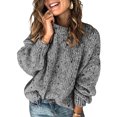 thumbnail image 1 of Fangasis Women Jumper Tops Winter Warm Sweater Long Sleeve Knitted Sweaters Ladies Loose Pullover Knitwear Chic Deep Gray M, 1 of 2