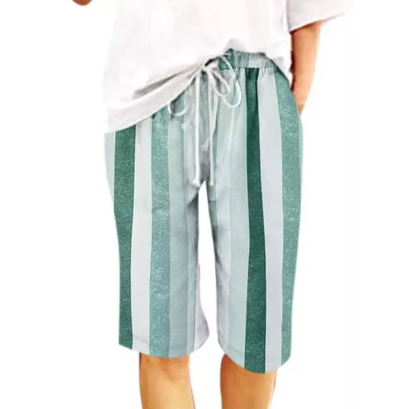 Fangasis Women Knee Length Pants Pocket Summer Beach Shorts Bermuda Capri Pant Ladies Loose Short Hot Baggy Travel Bottoms Green 2XL