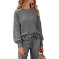 thumbnail image 1 of Fangasis Women Knitted Sweaters Long Sleeve Sweater Solid Color Jumper Tops Ladies Warm Pullover Loose Work Grey L, 1 of 4