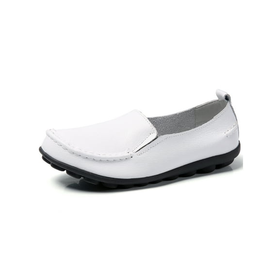 Fangasis Women Loafers Breathable Flats Slip On Shoes Work Comfort Casual Shoe White 9