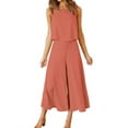 thumbnail image 1 of Fangasis Women Lounge Matching Sets Crew Neck Summer 2 Piece Outfits Sleeveless Crop Top Wide Leg Pants Set Ladies Loose Fit Loungewear Solid Color Streetwear Casual Suits Brick Red XL, 1 of 2
