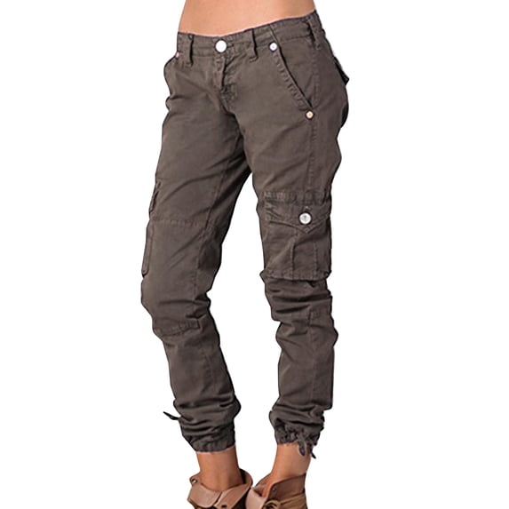 Fangasis Women Loungewear Solid Color Pants Mid Waist Bottoms Ladies Baggy Cargo Pant Drawstring Beach Trousers Khaki 2XL