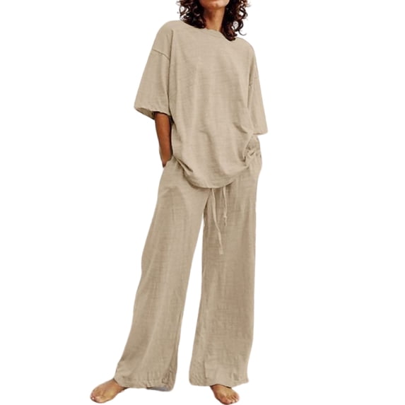 Fangasis Women Loungwear Tops And Shorts Nightwear Drawstring Sleepwear Ladies Casual Lounge Sets Baggy Daily Wear Pjs Light Brown 3XL