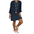 thumbnail image 1 of Fangasis Women Mini Dresses Solid Color Short Dress V Neck Ladies Sexy Kaftan Party Deep Blue XL, 1 of 2