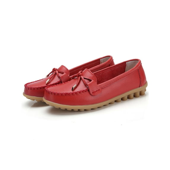 Fangasis Women Nursing Shoes Comfort Loafers Slip On Moccasins Kitchen Nonslip Boat Shoe Red 8.5