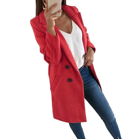 Fangasis Women Outwear Long Sleeve Jacket Button Down Coat Ladies Double-Breasted Overcoats Open Front Cardigan Red 4XL