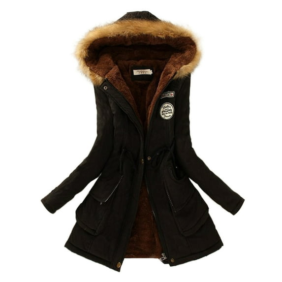 Fangasis Women Overcoat Trim Coat Drawstring Parka Jacket Ladies Casual Thickened Winter Outwear Black 3XL