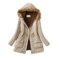 thumbnail image 1 of Fangasis Women Overcoat  Trim Coat Drawstring Parka Jacket Ladies Casual Thickened Winter Outwear Khaki XL, 1 of 2