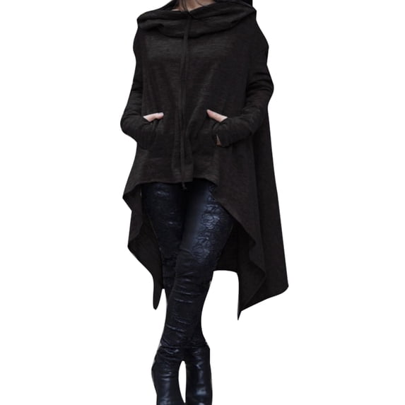 Fangasis Women Pullover Solid Color Sweatshirt Long Sleeve Hoodies Ladies Leisure Hooded Tops Knee Length Turtleneck Black 5XL