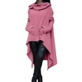 thumbnail image 1 of Fangasis Women Pullover Solid Color Sweatshirt Long Sleeve Hoodies Ladies Leisure Hooded Tops Knee Length Turtleneck Pink XL, 1 of 2