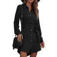 thumbnail image 1 of Fangasis Women Shirt Dress Long Sleeve T-shirt With Belt Mini Dresses Ladies Casual Tunic Blouse Loose Work Tops Black XL, 1 of 2