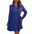thumbnail image 1 of Fangasis Women Shirt Dress Long Sleeve T-shirt With Belt Mini Dresses Ladies Casual Tunic Blouse Loose Work Tops Haze Blue XL, 1 of 4