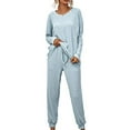 thumbnail image 1 of Fangasis Women Sleepwear Tops And Pants Loungwear Drawstring Nightwear Ladies Baggy Lounge Sets Loose Fit Fall Pajamas Sky Blue 5XL, 1 of 6