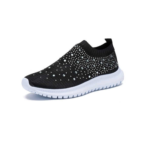 Fangasis Women Sneakers Non-Slip Casual Shoes Knit Upper Flats Sports Lightweight Walking Shoe Black 4.5