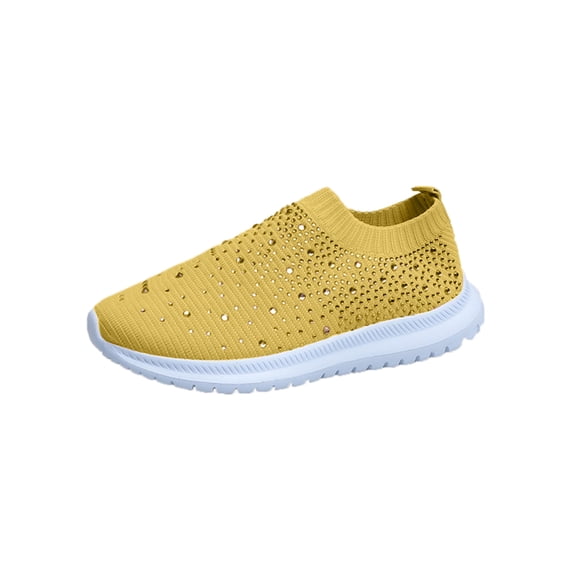 Fangasis Women Sneakers Non-Slip Casual Shoes Knit Upper Flats Sports Lightweight Walking Shoe Yellow 6