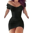 thumbnail image 1 of Fangasis Women Summer Beach Sundress Long Sleeve Short Dresses Ribbed Mini Dress Ladies Kaftan Casual Holiday Short -sleeved Black XS, 1 of 2
